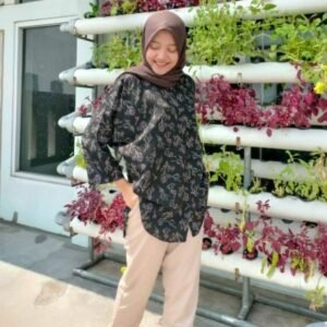 Simbuu pakaian Wanita Casual Kemeja Motif Bunga Bahan Wolfis