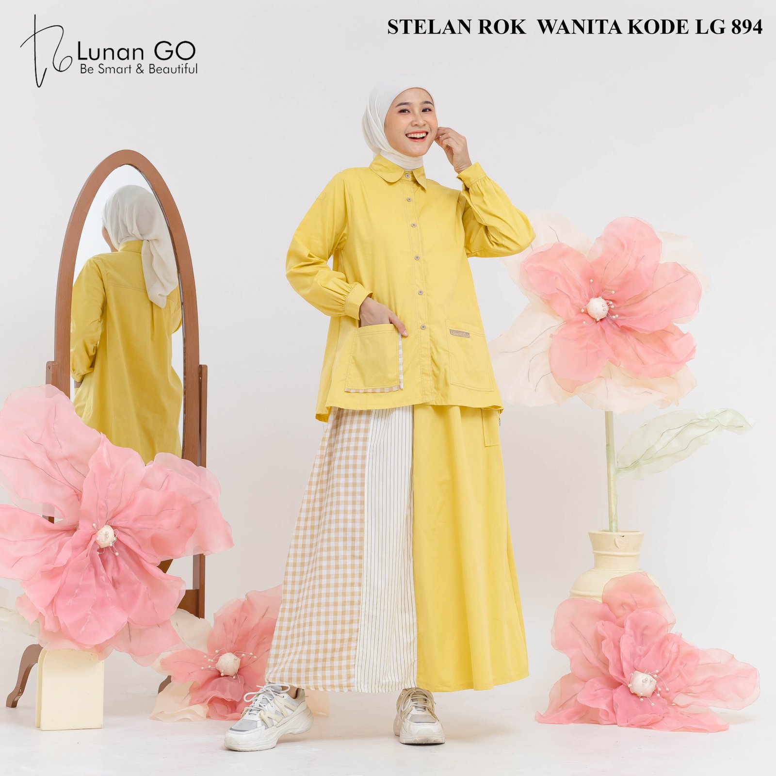 Lunangoofficial - Setelan Rok Dewasa Cantik Terbaru Kemeja Oversize Salur LG 894