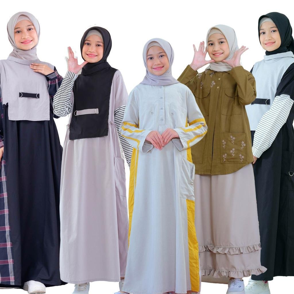 Lunangoofficial Gamis Anak Perempuan Flanel, katun Toyobo dan Katun Exputon Terbaru Kekinian Cantik Couple Kotak Lembut Muslim Nyaman Panjang Kancing Salur Variasi