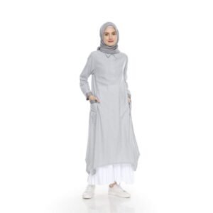 Lunangoofficial - Long Tunik Katun Salur Wanita Ls.471 Abu Muda