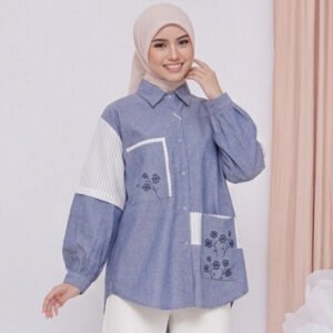 Seyhan Katun Denim Navy Blouse Oversize