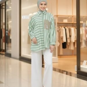 Stripe Katun Salur Blouse Oversize